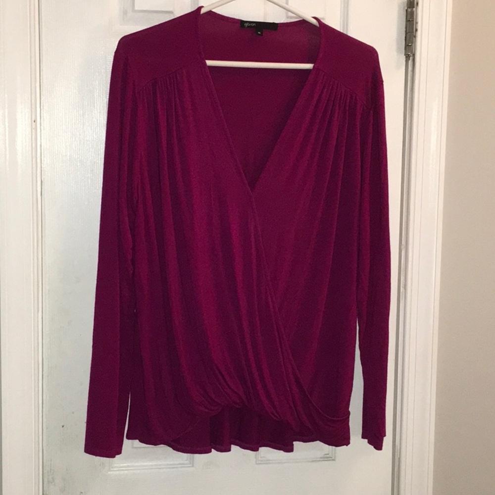Gibson burgundy women’s long sleeved wrap top